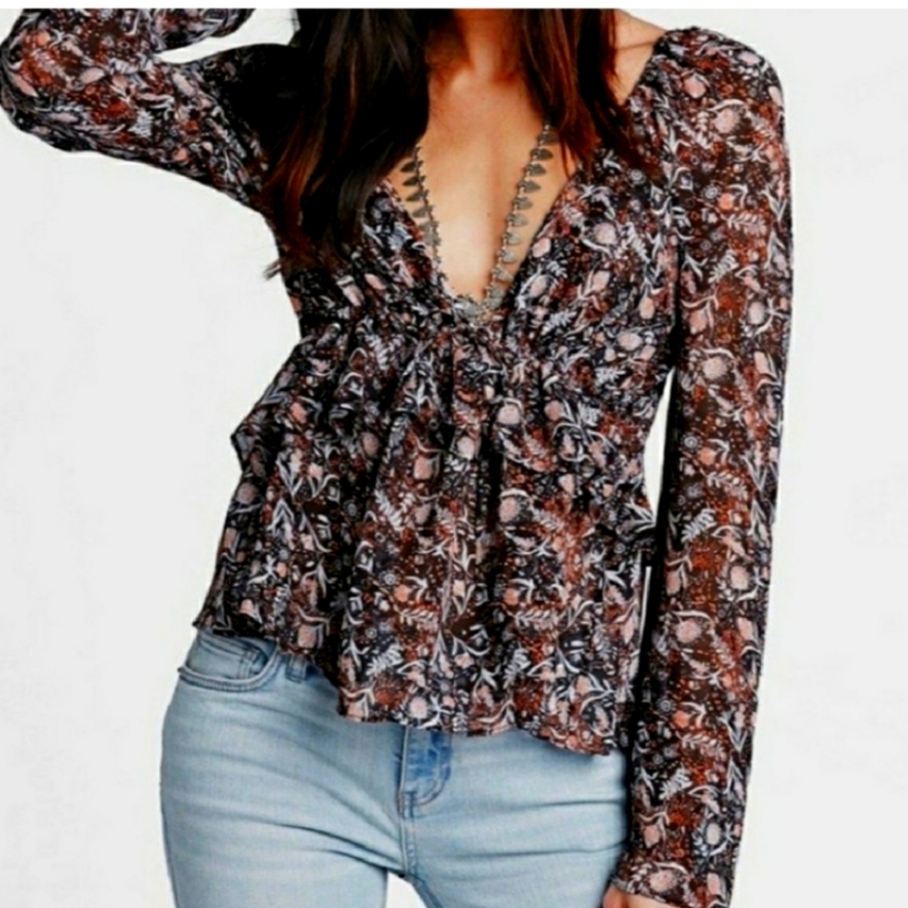 - Free people sheer teared peasant blouse si…
